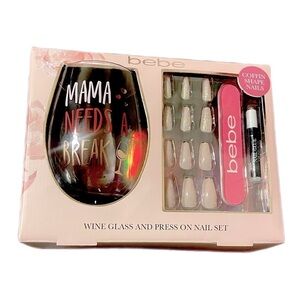 Wine Cup press on nails Set “mama needs a break” gift set